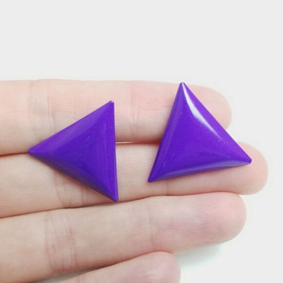 Vintage Purple Triangle Stud Earrings, Bright Enamel 80s Style, Retro Design - Picture 5 of 6